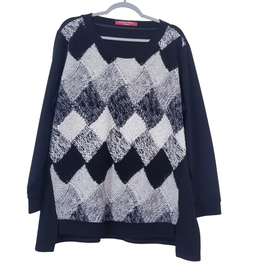 MARINA Sport Marina Rinaldi Black White Argyle Felpa Sweater